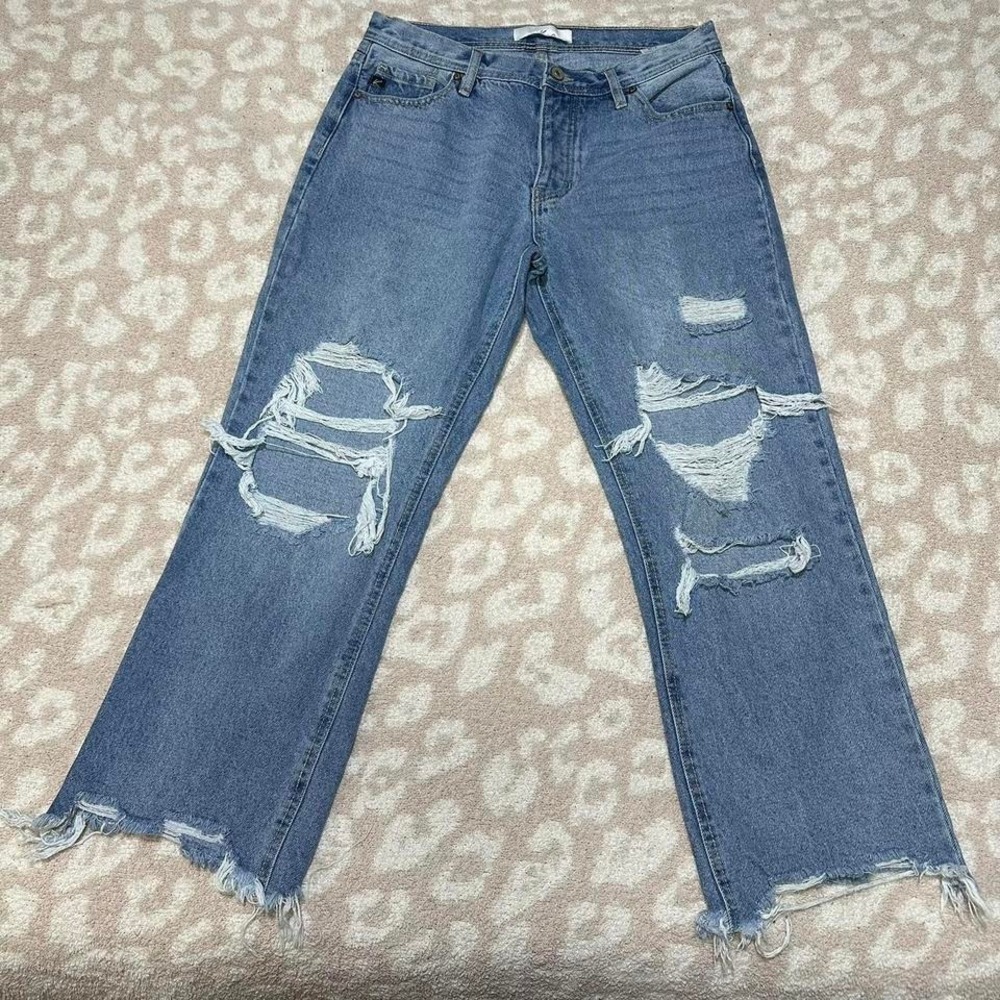 KanCan High Rise Distressed Jeans Medium Wash Straight Leg KC7941M Womens 9‎ 28